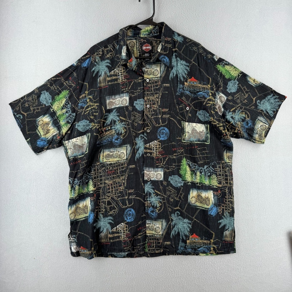 Vintage Harley Davidson Hawaiian Shirt Mens XL Viscose Rayon Button Up